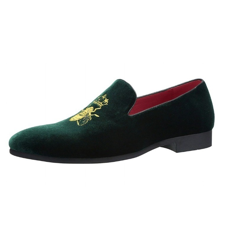 Santimon Mens US 9 Green Velvet Loafers Slip-on Casual Dress Shoes w/ Embroidery