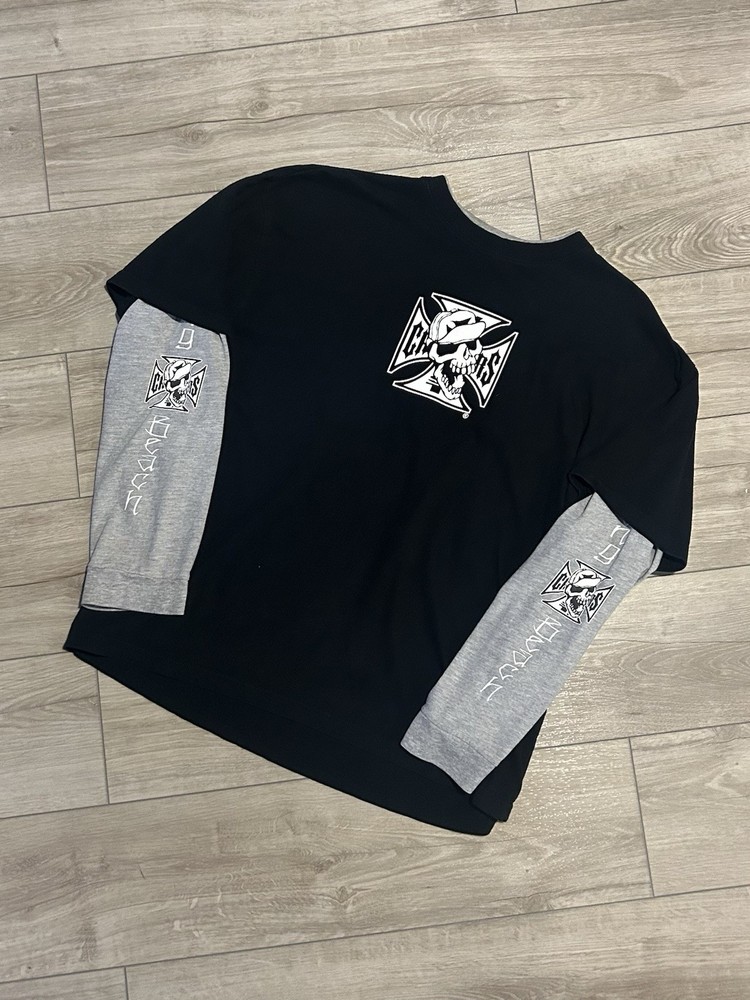 Vintage West Coast Choppers Sz XL Long Sleeve Double-Layered Skeleton Biker Tee