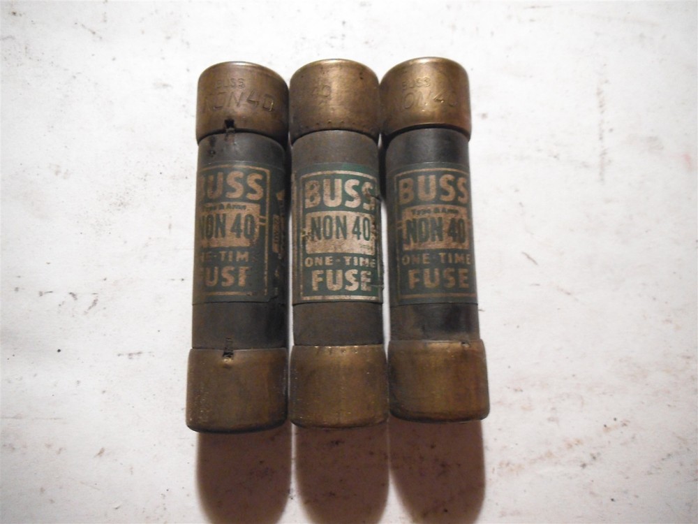 Qty=3: BUSSMANN NON 40 ONE TIME FUSE NON40 , 40 AMP 250 VOLT USED