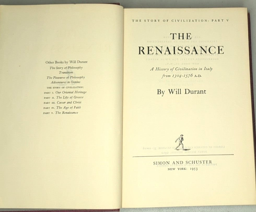 The Renaissance HC Story of Civilization Vol V Will Durant Simon Schuster 1953