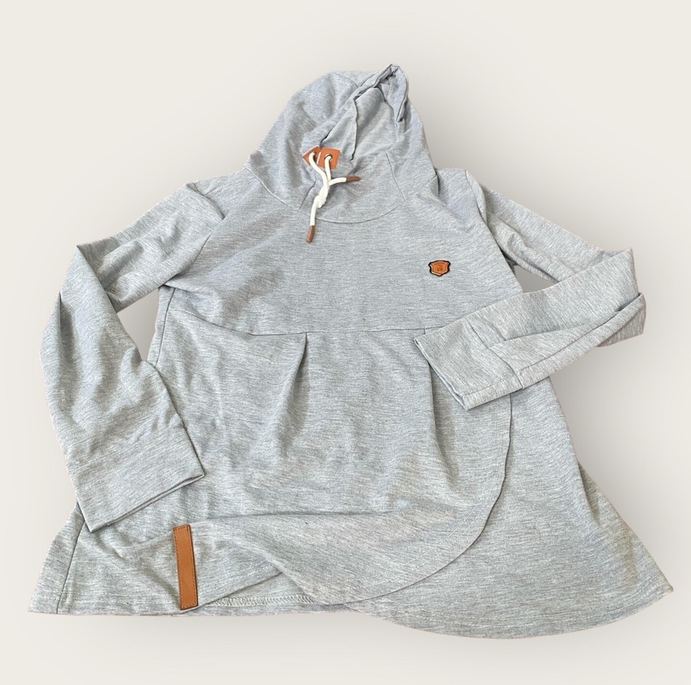 Naketano Hoodie Women’s Large Grey Pullover   Cowl Neck Sweatshirt Athleisure