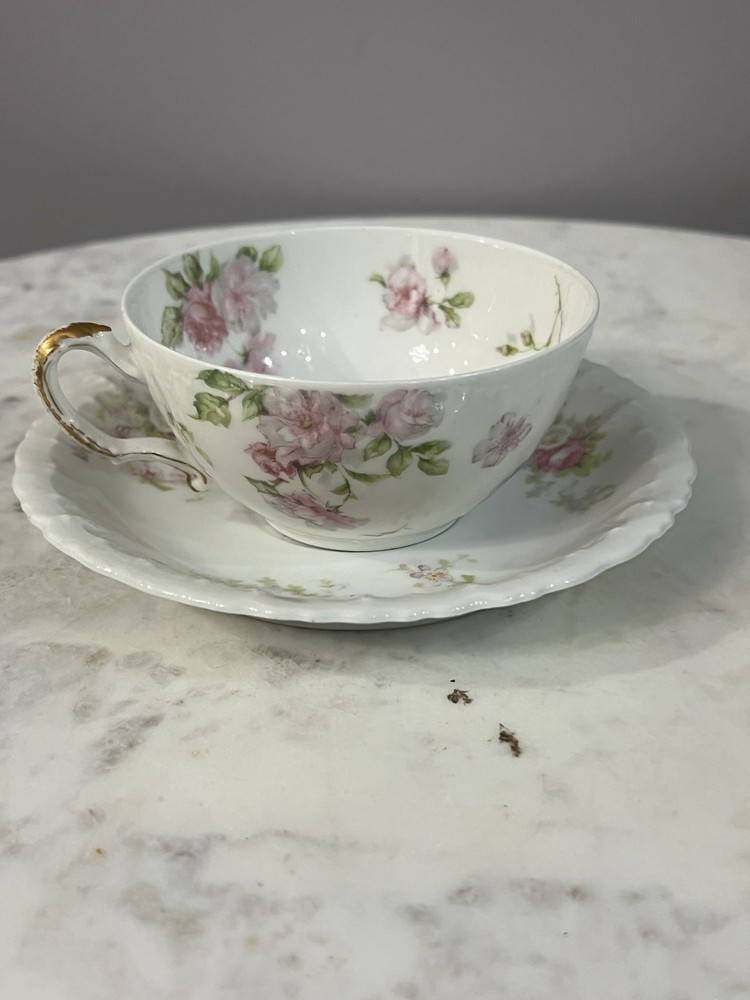 Theodore Haviland Limoges France Pink Flowers Cup & Saucer Set