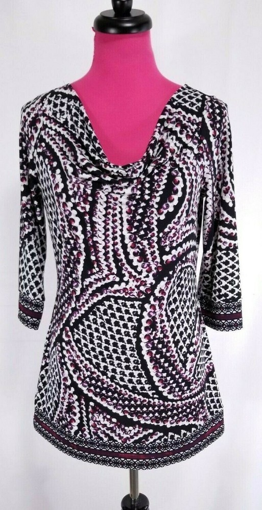 White House Black Market Black Purple Geometric Cowl Neck Tunic Size S  