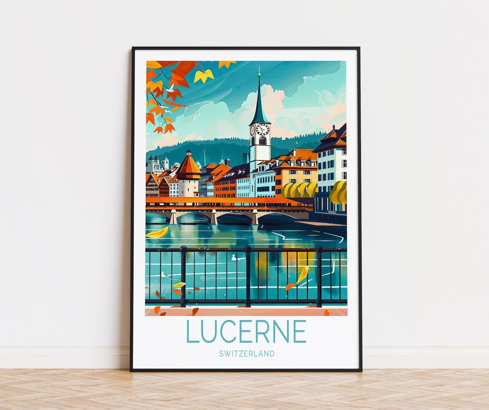 Lucerne Switzerland Travel Print Switzerland Wall Art Decor Chapel Bridge