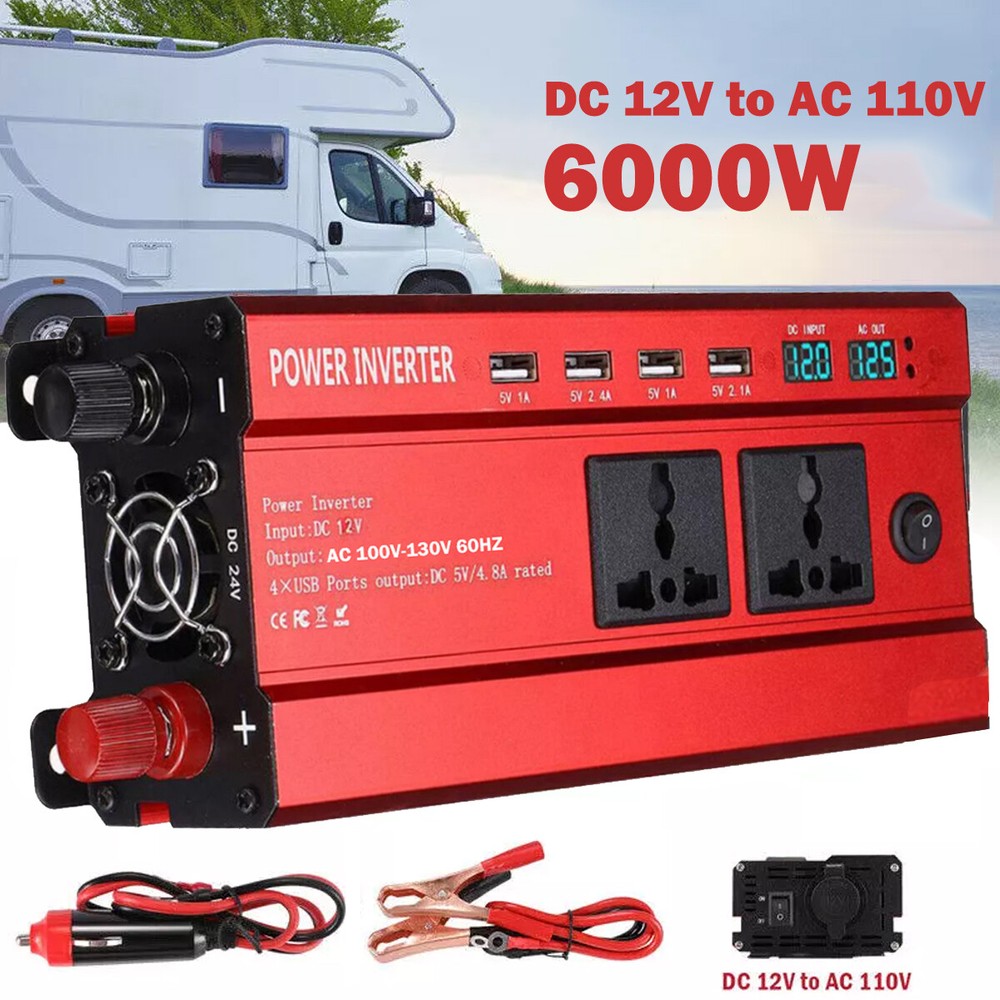 6000W 12V DC to 110V AC Pure Sine Wave Solar Inverter with LCD