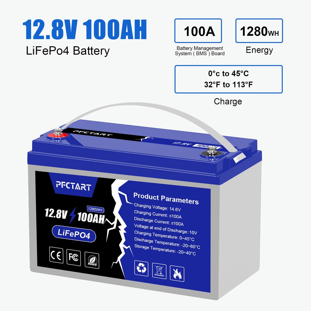 12V Lifepo4 Cell 100Ah LiFePO4 Lithium Deep Cycle Battery for RV Solar System US