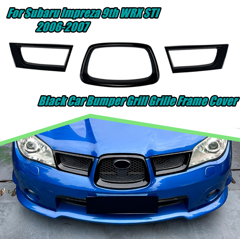 Black Upper Grill & Hood Molding Trim for 06-07 Subaru Impreza WRX STI