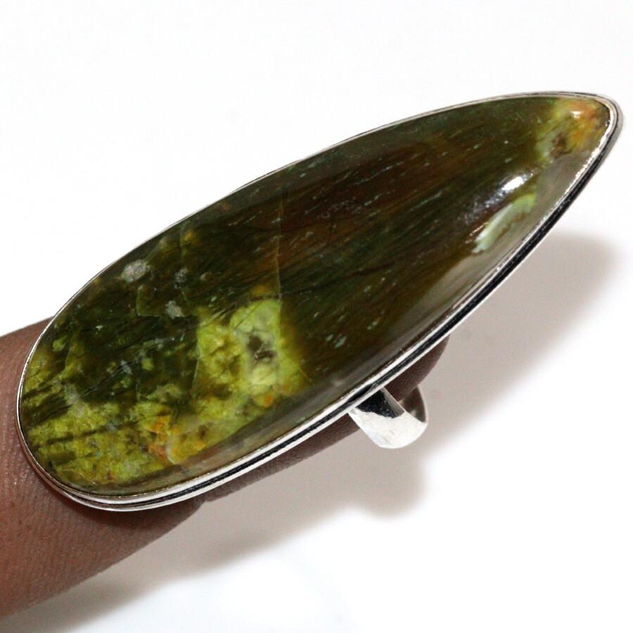 925 Silver Plated Green Opal Ethnic Ring Size US 9.5 Jewelry