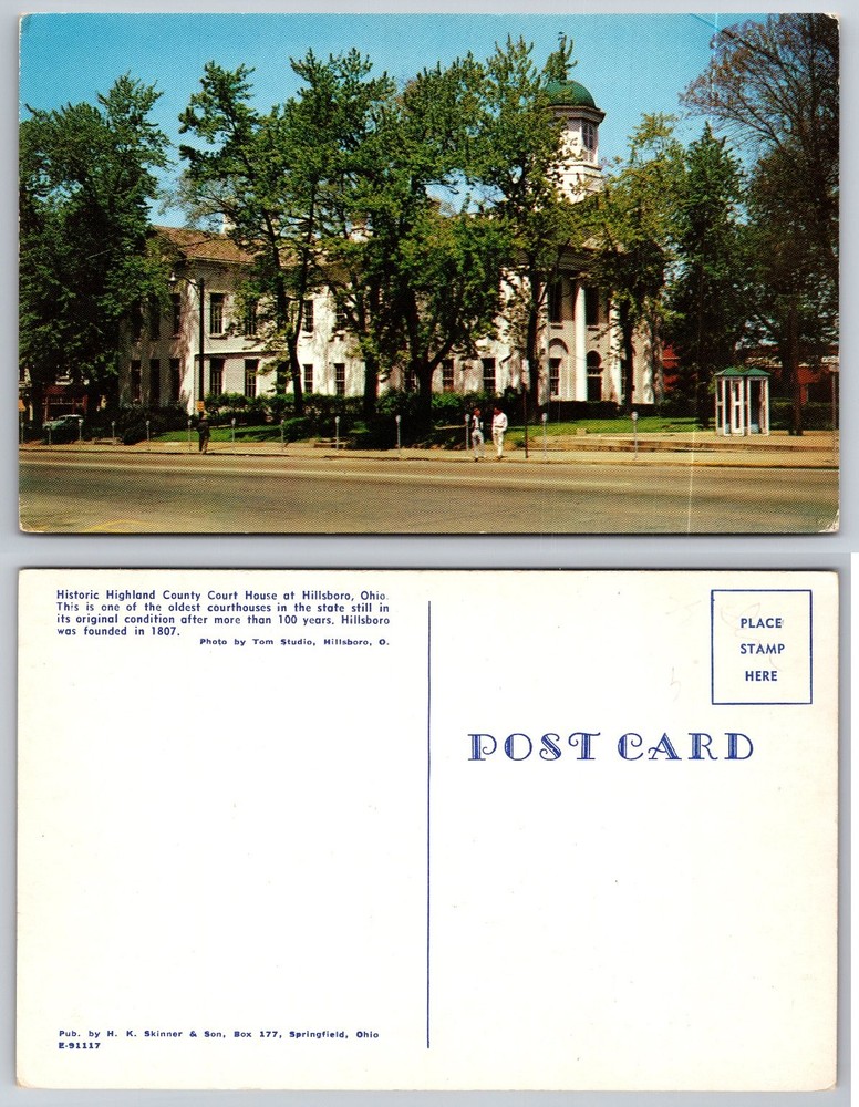 Historic Highland County Courthouse Hillsboro Ohio Vintage Postcard