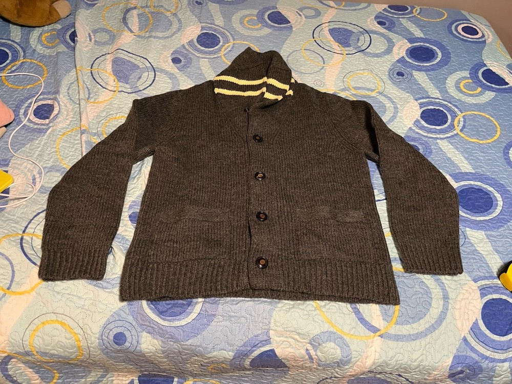 Bolivares Wool Chunky Cardigan Heavy Grunge Grandpa Sweater Size L Gray Shawl