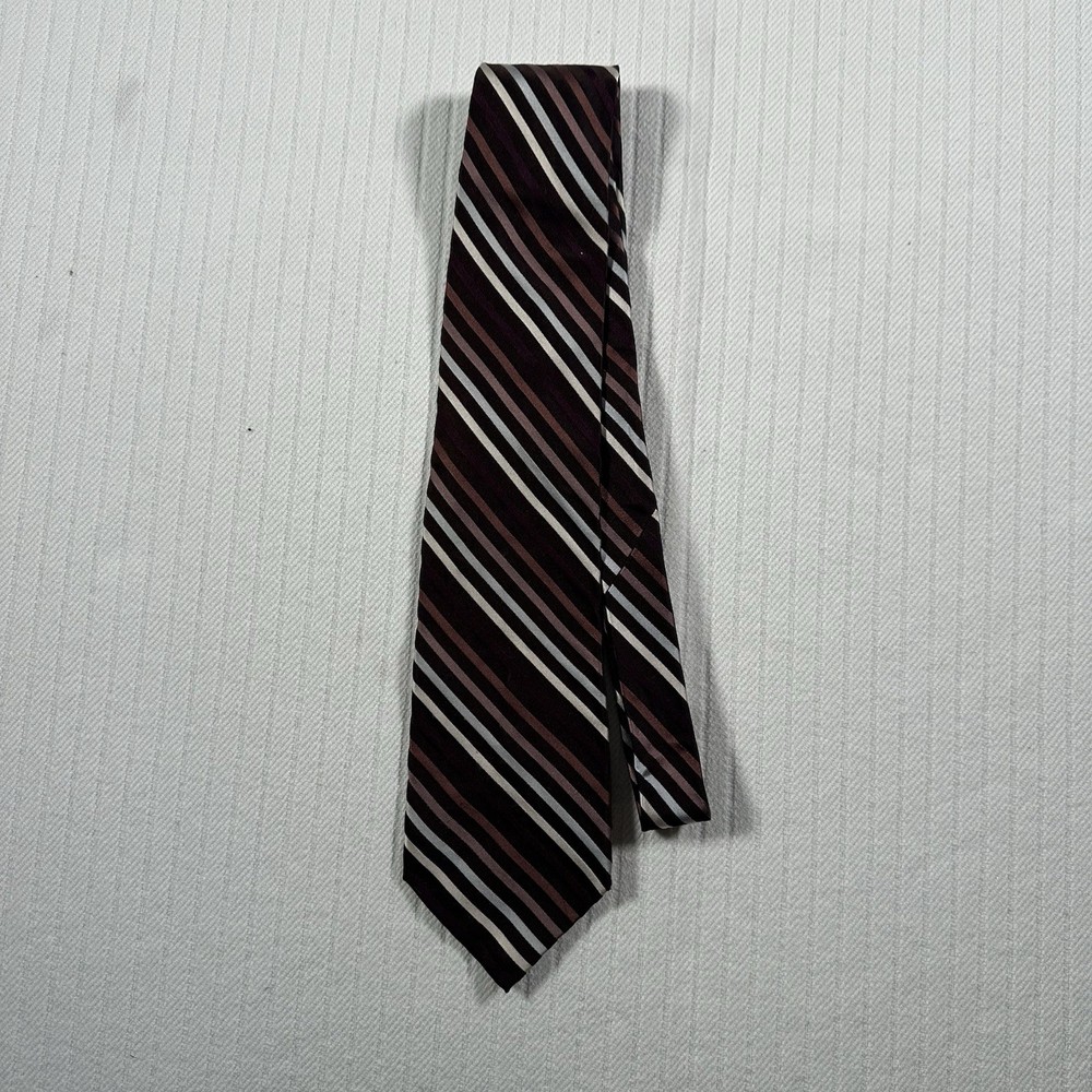 Calvin Klein Men’s Striped Silk Tie Black Burgundy White Classic Neck Tie
