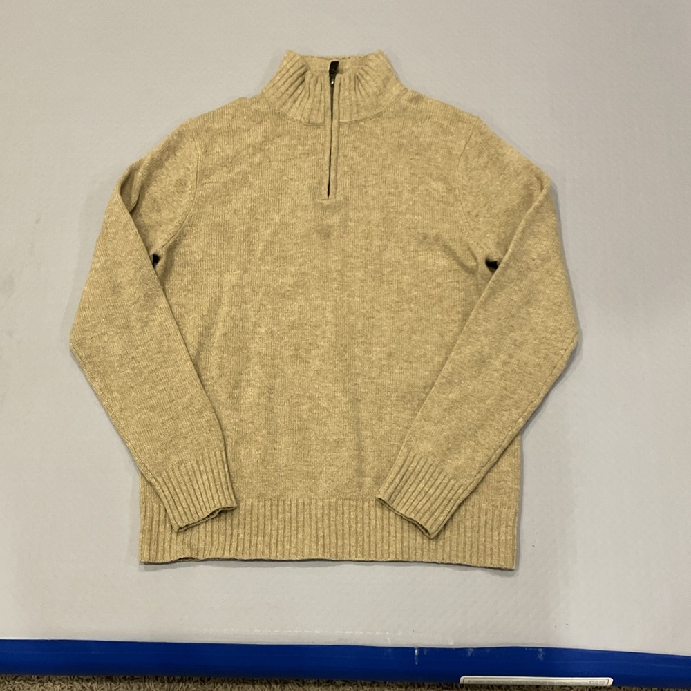 Bonobos Sweater Mens Small Standard Fit 100% Lambswool Mock Neck 1/4 Zip Beige