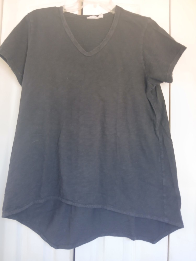Wilt Slub Knit V-Neck Black T-Shirt High Low Hem Size-L Minimalist  Coastal