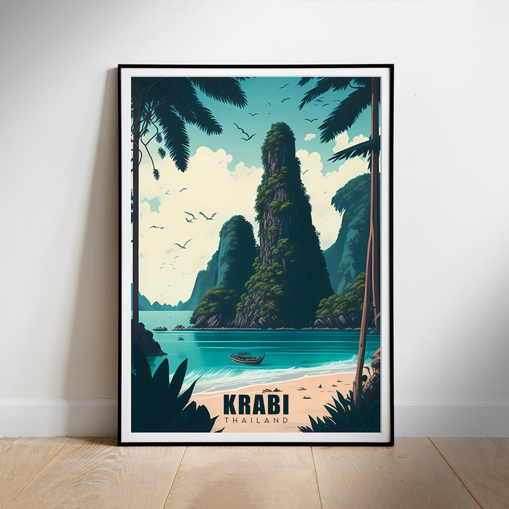 Thailand Retro Travel Poster Wall Print Art Of Krabi Instant