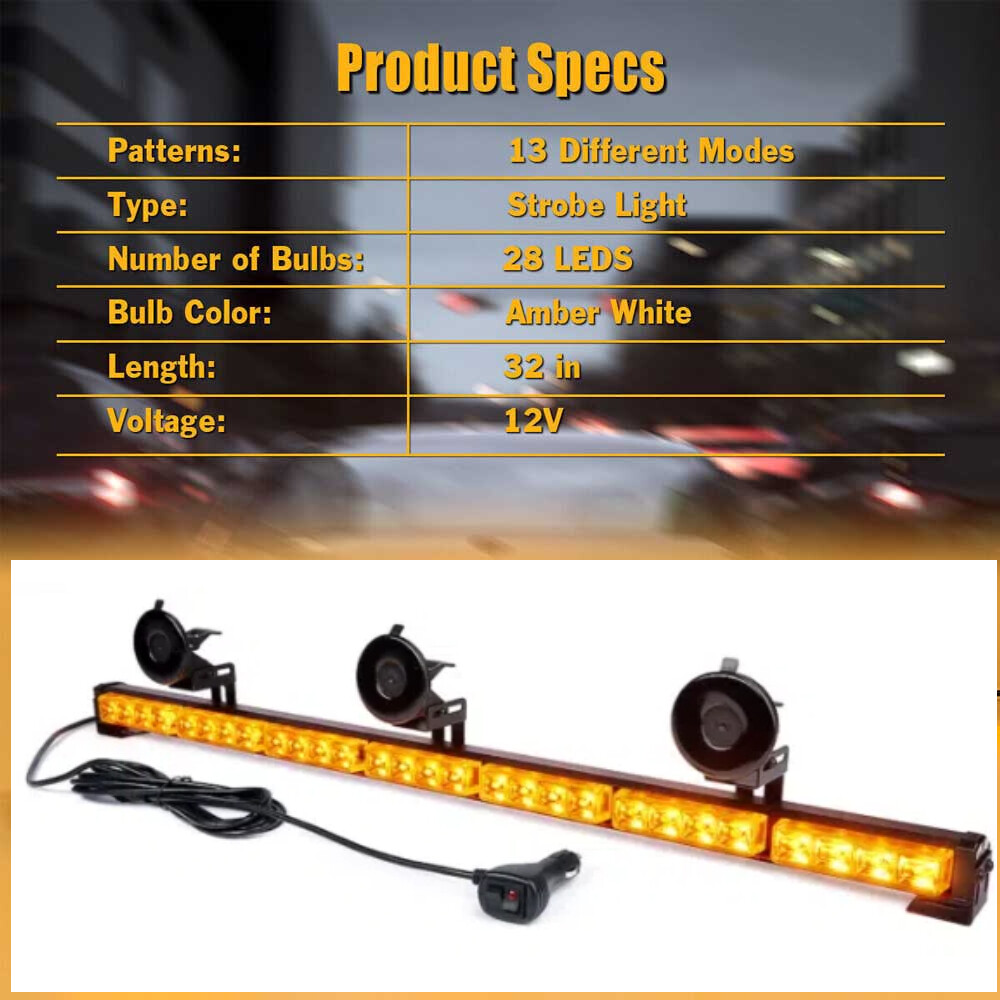LED Windshield Traffic Advisor Emergency Strobe Warning Hazard Warn Light Amber