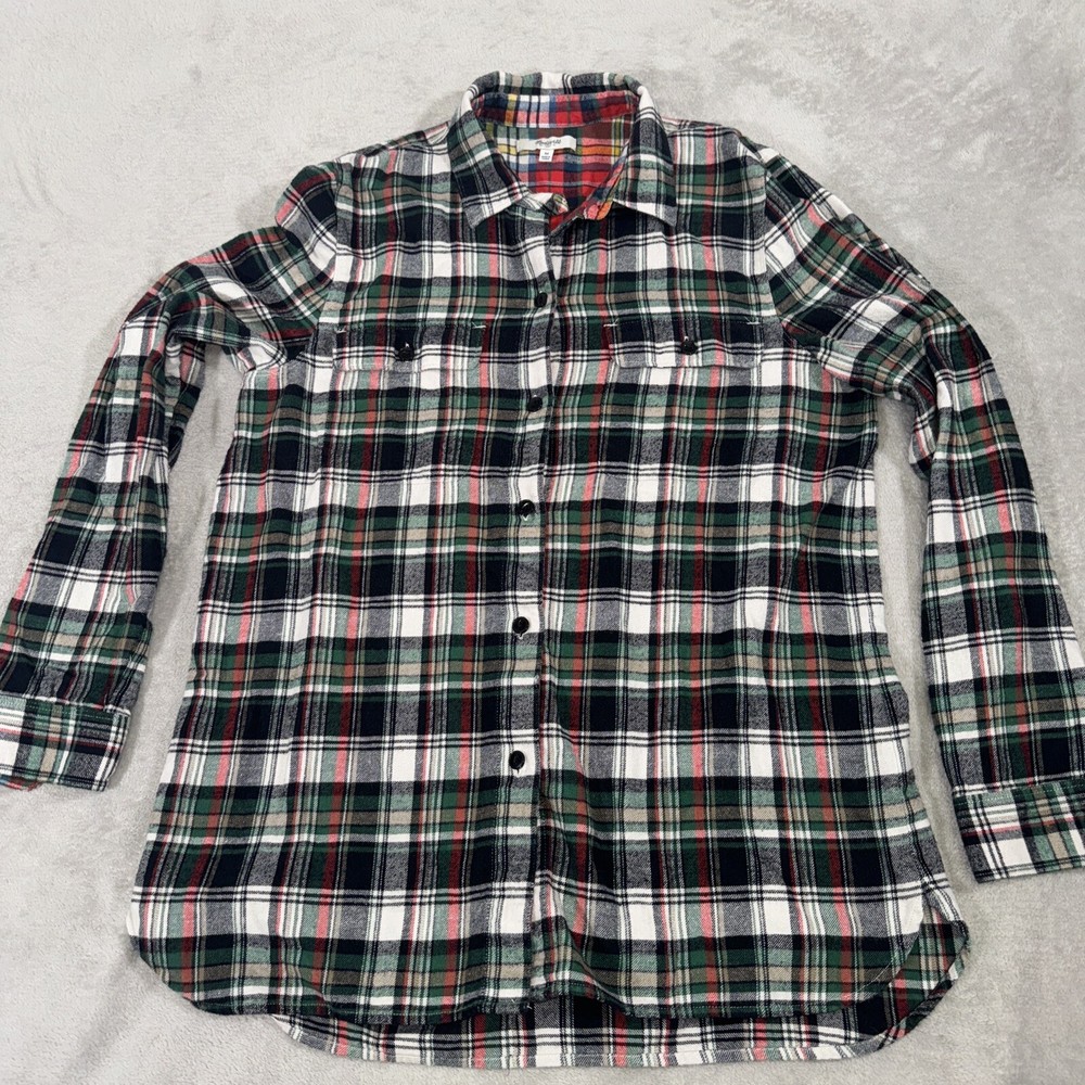 Madewell Shirt Women Medium Green Plaid Classic Ex Boyfriend Button Up Flannel