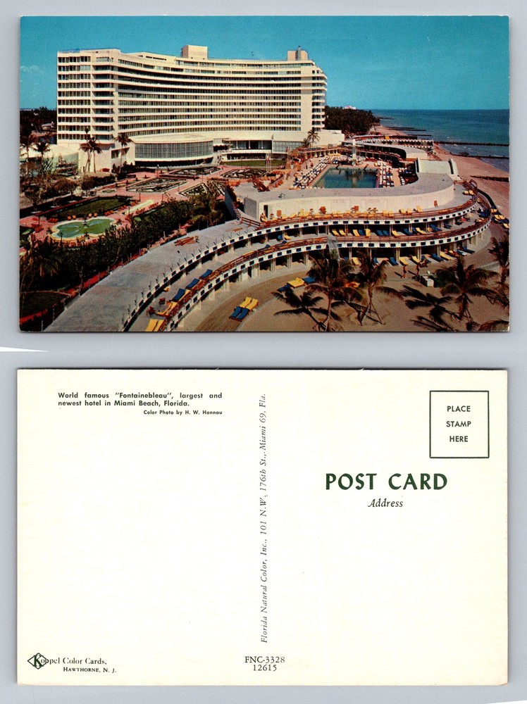 Miami Beach, FL-Florida, Bird's Eye Fontainebleau Hotel & Pool Vintage Postcard