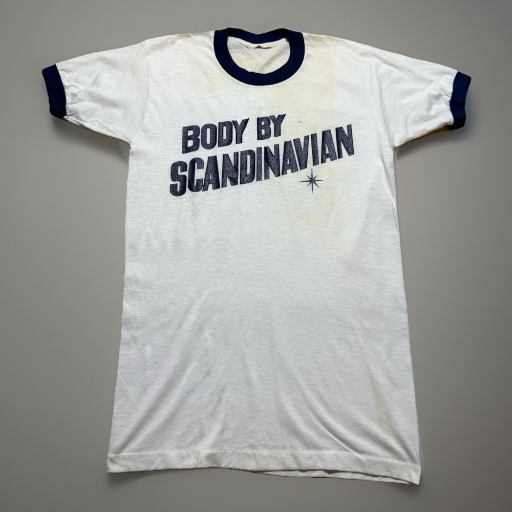Vintage 80s Scandinavian Distressed Ringer Tee Size S