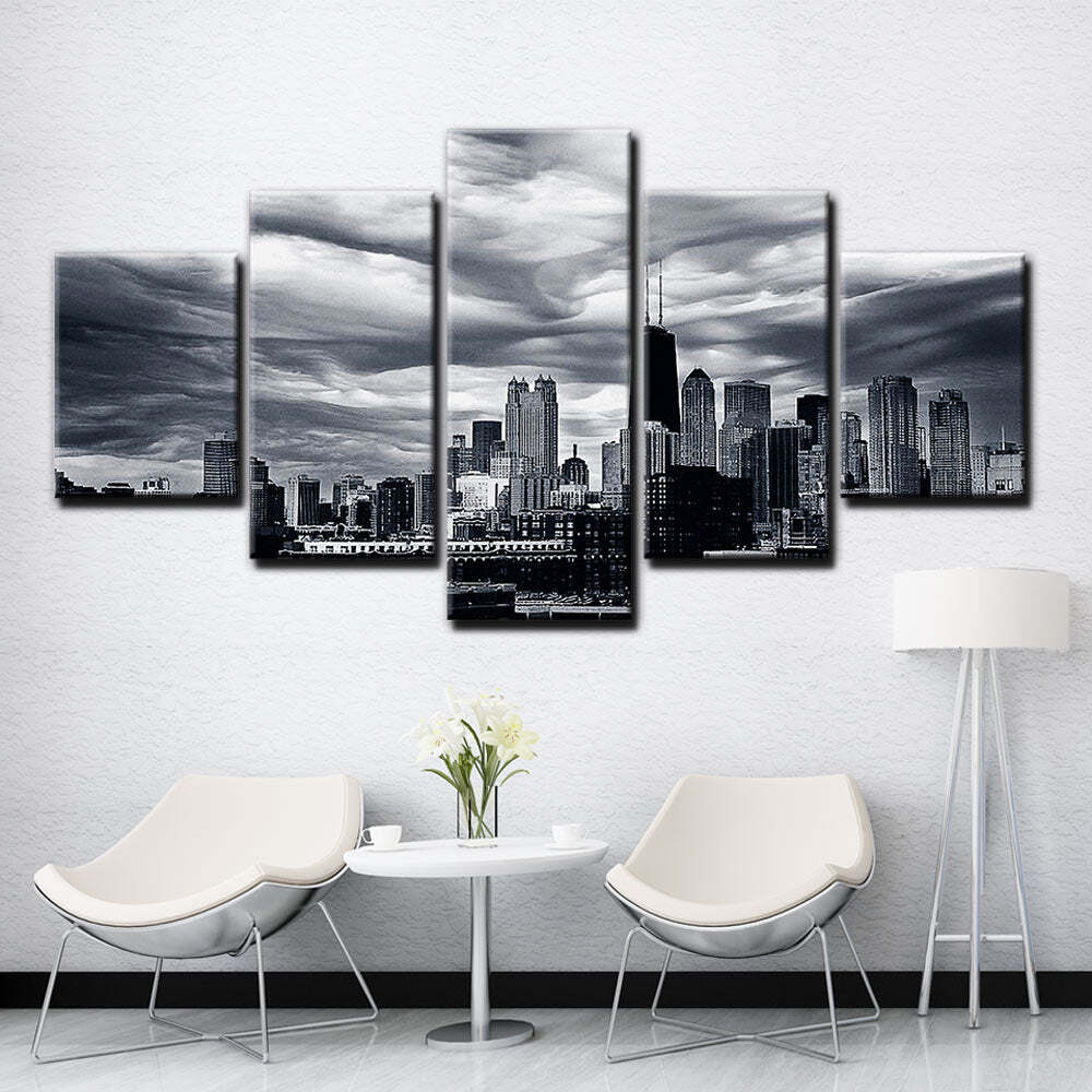 Chicago City Illinois USA America Cityscape Buildings Black & White Framed 5 Pie