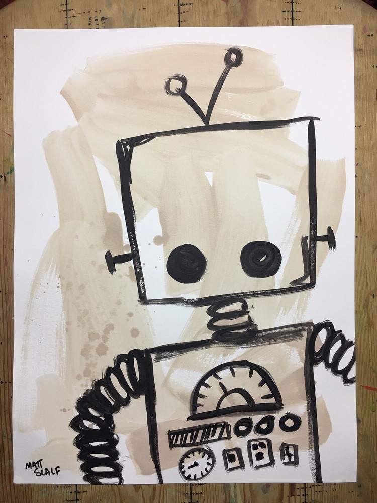 Matt Scalf 18x24 Robot Abstract Street Art Graffiti ORIGINAL PAINTING Pop Modern-image