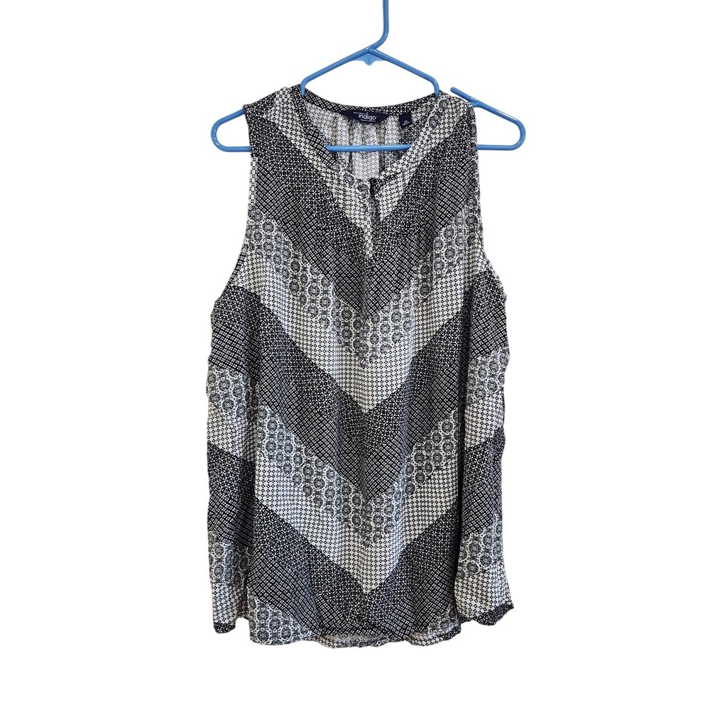 Northwest Indigo Floral Sleeveless Blouse Black White Flowy Plus Size 1X
