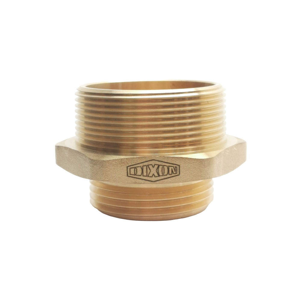 Dixon DMH2015F Double Male Hex Nipple, 2in Male NPT, 1-1/2in Male NST(NH), Brass