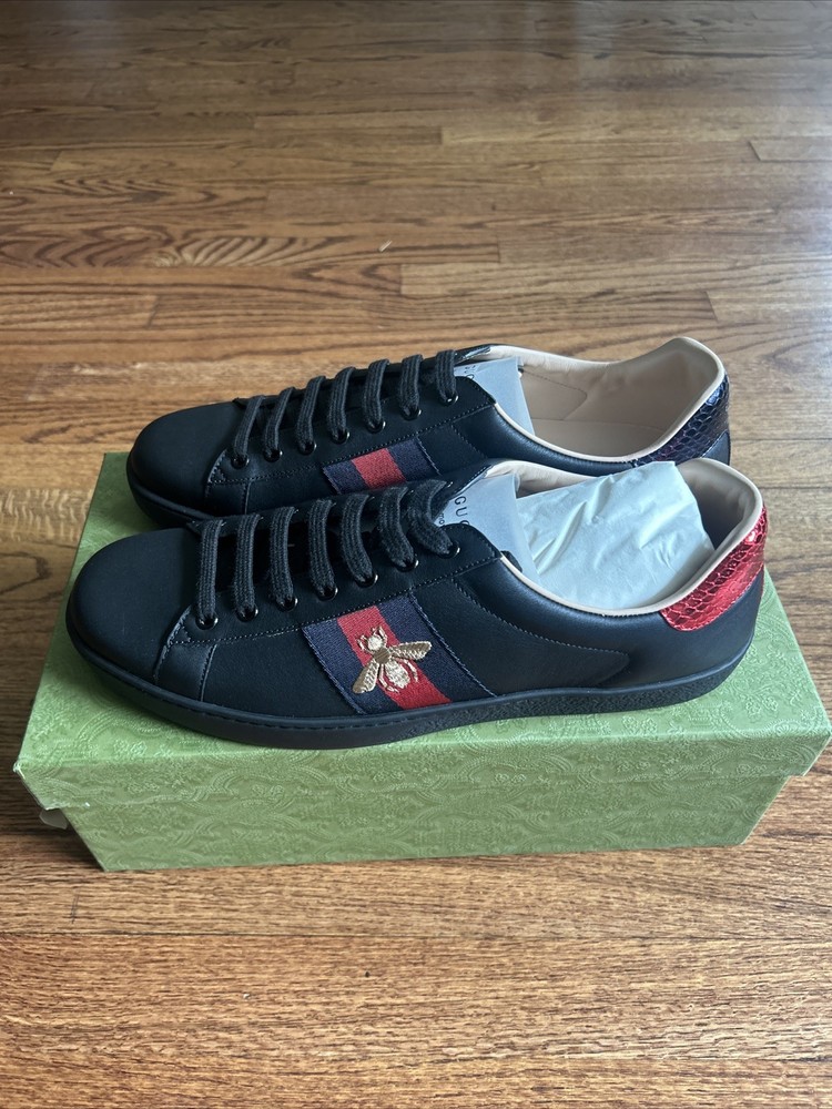 GUCCI Men's Ace Black Bee Sneakers 429446 O2JP0 1284 Size 12+ (US 13)