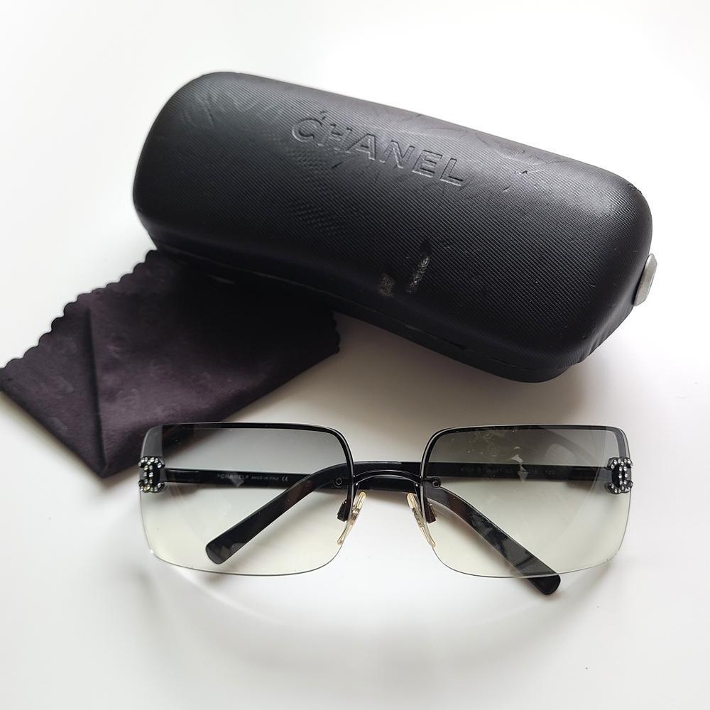 CHANEL 4104-B CC Logo Black Rhinestone Rimless Sunglasses PO1017556