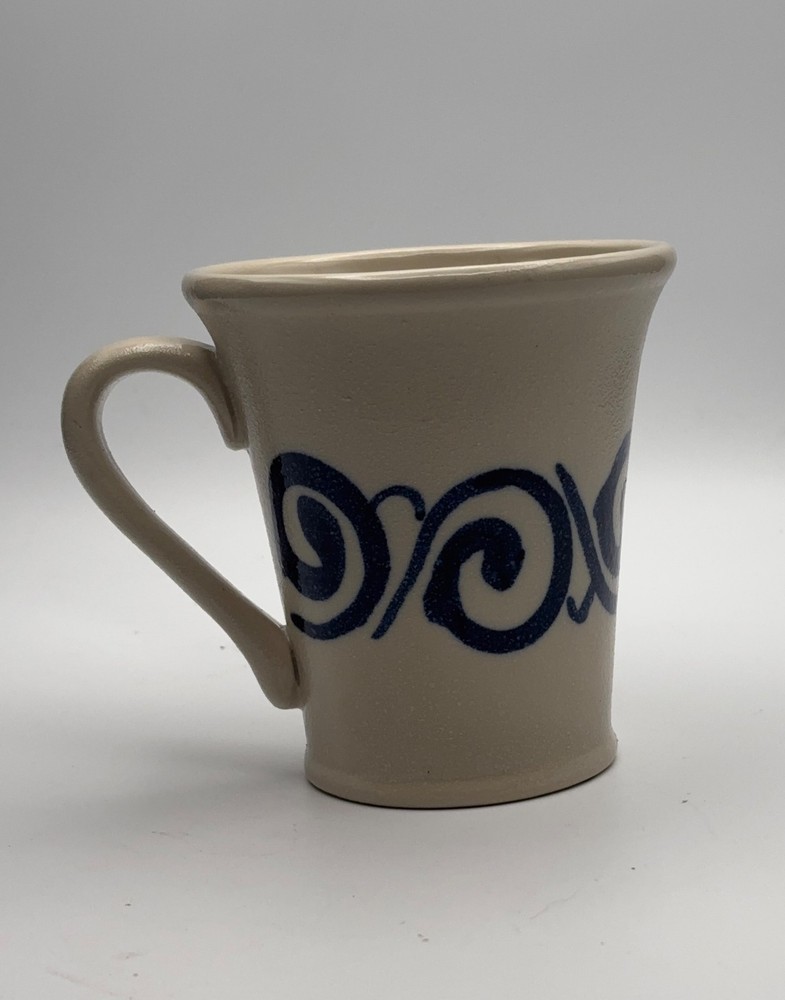 Hand-Painted Stoneware Mug Marked ND Blue Cream Ceramic Coffee Cup
