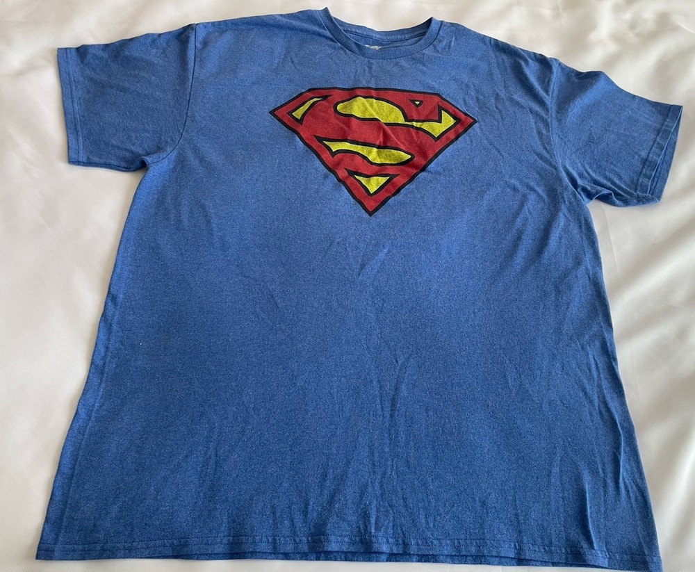 Superman Shield Logo T-Shirt Blue Heather Men's XL Graphic Tee
