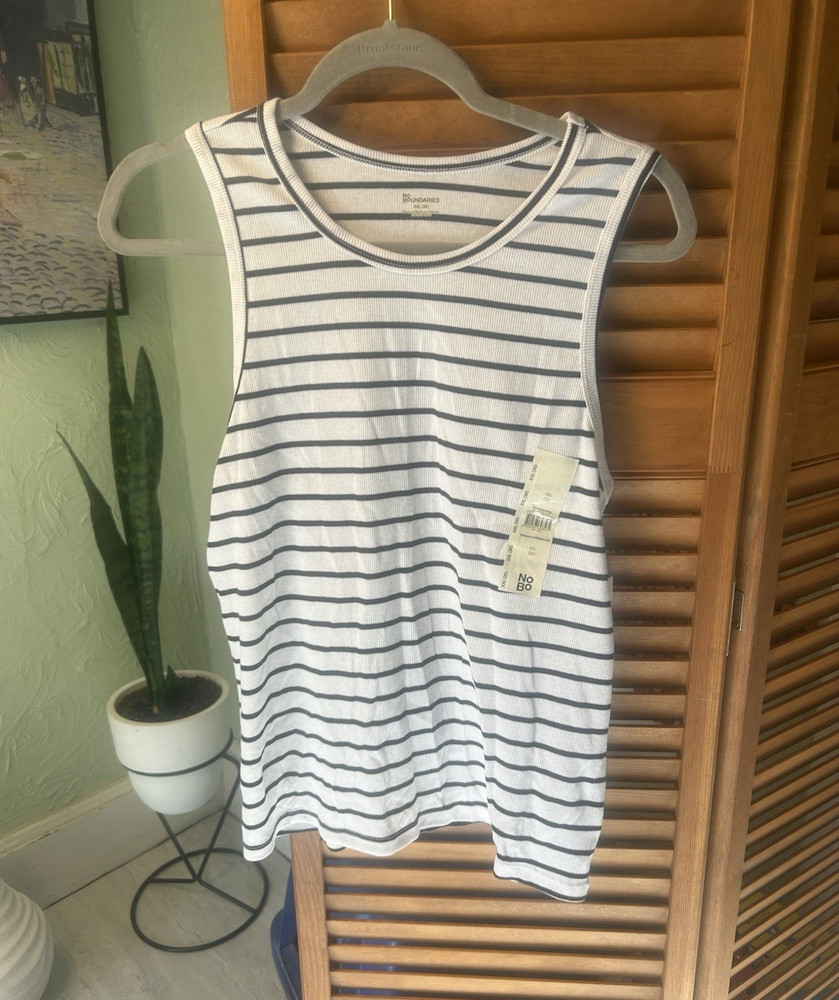 No Boundaries Women's Knit Cotton Striped Scoop Neck Tank Top XXL White Black