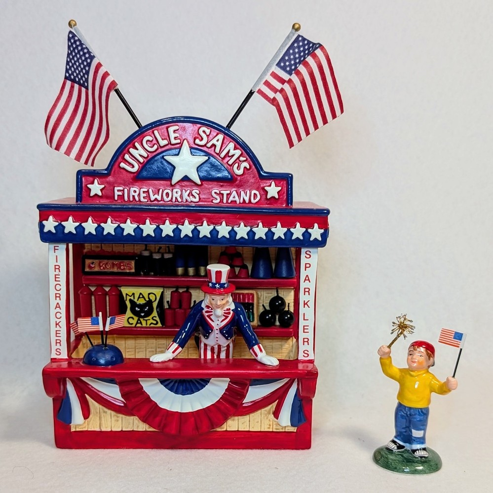 Dept 56 Snow Village Uncle Sam's Fireworks Stand 54974 4th of July Patriotic