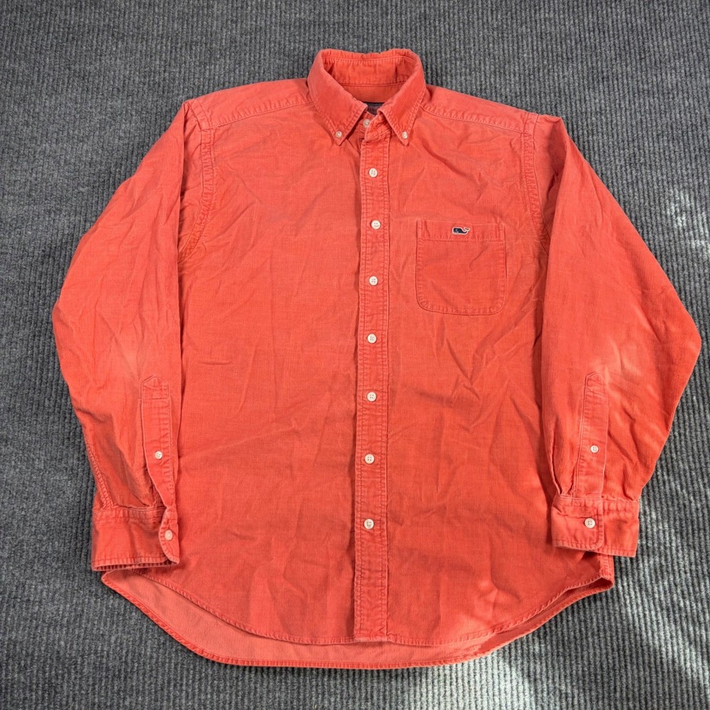 Vineyard Vines Tucker Shirt Mens Medium Coral Pink Corduroy Button Down Whale