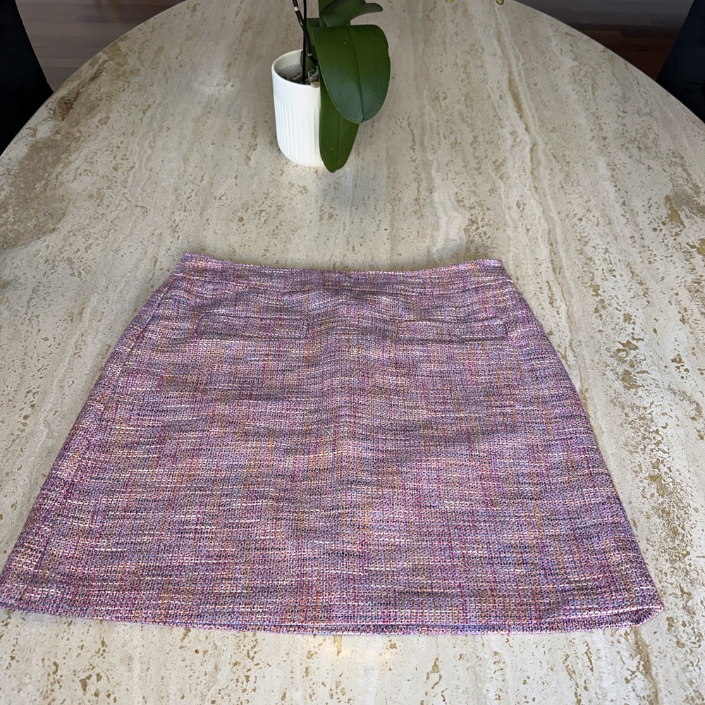 NEW Loft Multi Shades Of Pink Tweed Skirt Front Faux Pockets Size 10