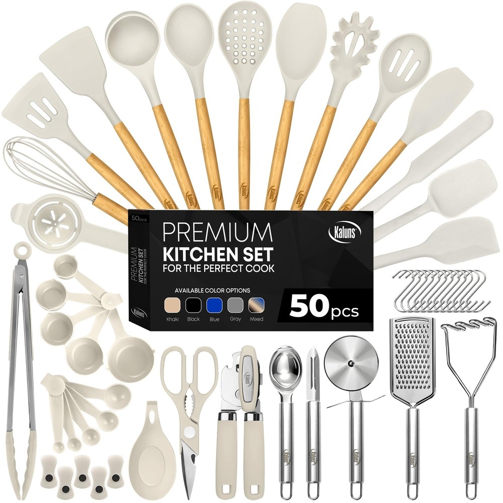 Kaluns 50 PCS Silicone Kitchen Utensils Set Complete Kitchen Set - 800°F He