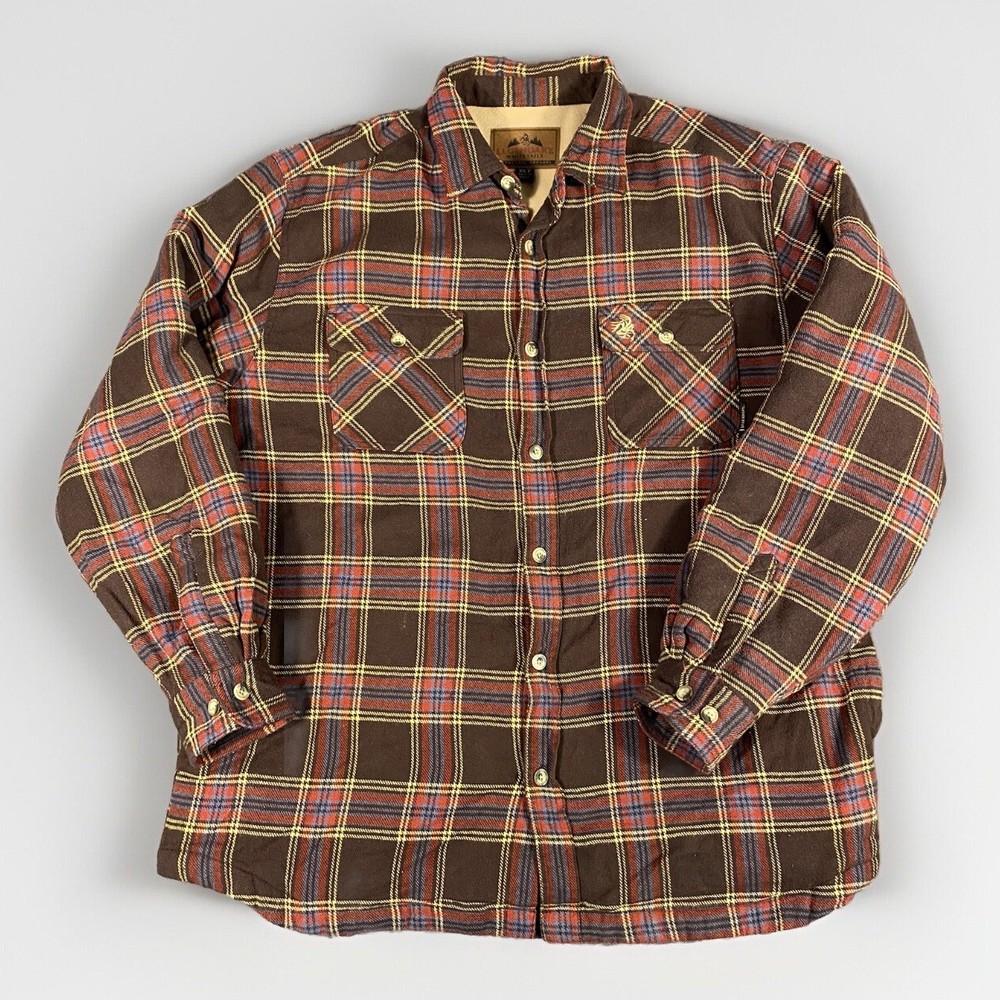 Men's XLT Fleece-Lined Flannel Shirt Jacket by Legendary Whitetails - Brown Outdoor Wear
