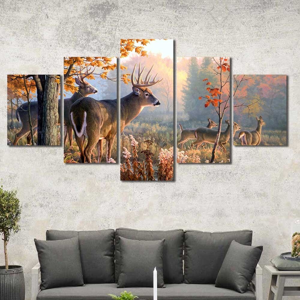 Fall Buck Deer Hunting Multiple Options 3 4 5 Panel Canvas Wall Art Home