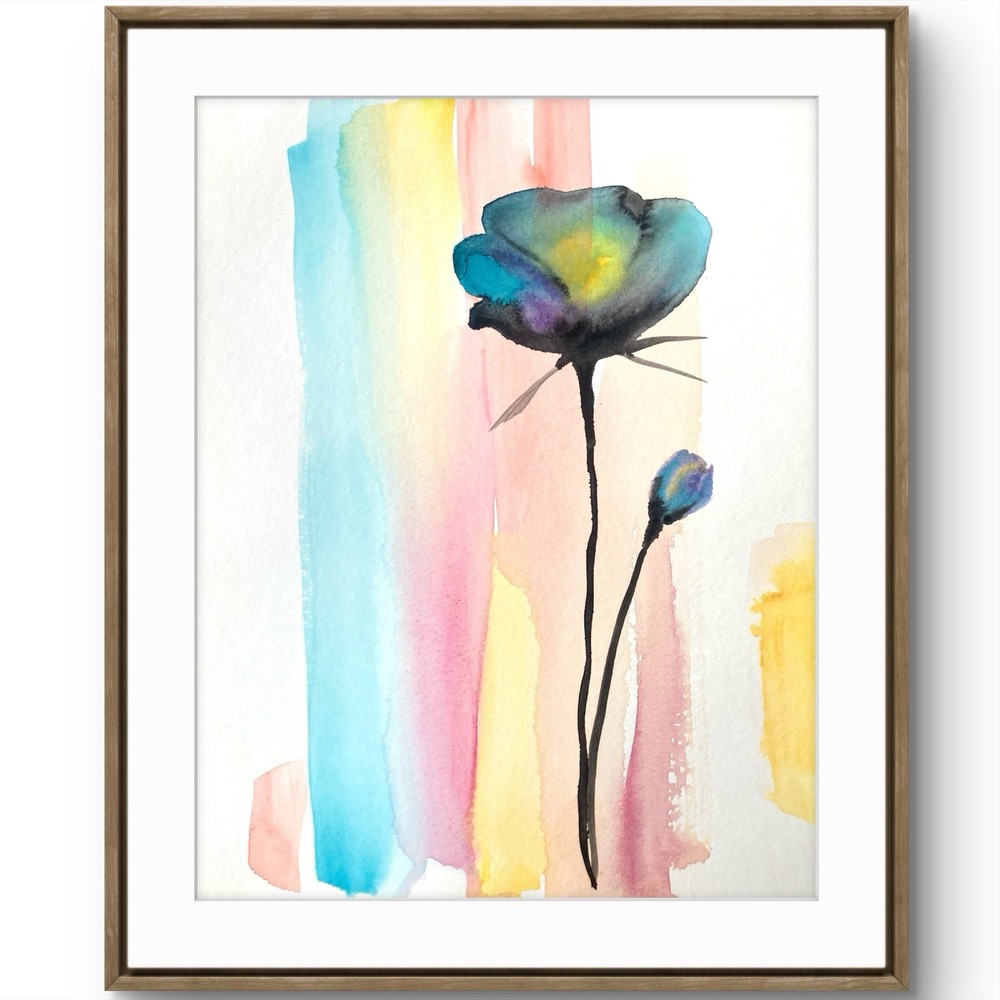 TITA PAINTZ Purple Blue Flower Original Handmade Watercolor 9x12 Paper Wall Art