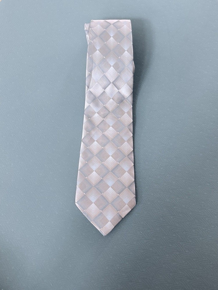 STAFFORD 100% Silk Classic Men's Necktie Blue Grey Silver Geometric Pattern
