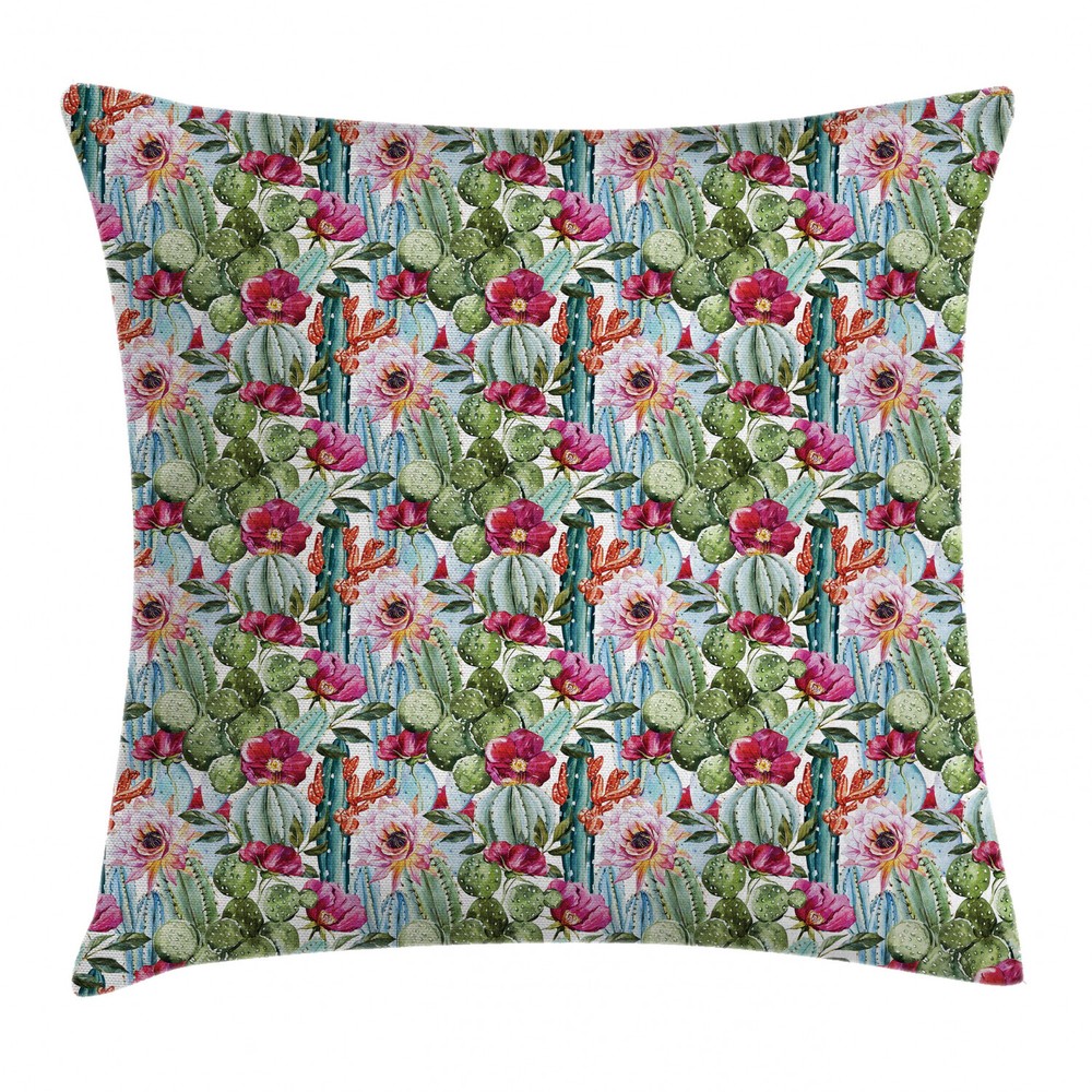 Botanic Cactus Desert Flower Square Pillow Cover 16 Inch  