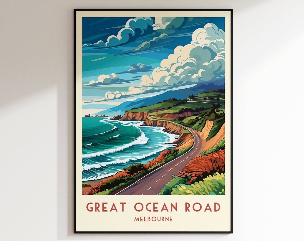 Great Oceans Road Travel Print Melbourne Print Australia Home Decor Retro Wall