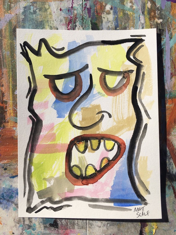 Matt Scalf Portrait Face Abstract ORIGINAL PAINTING Street Modern Graffiti 9x12