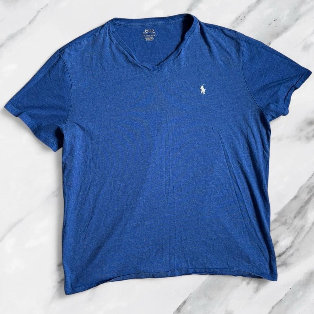 Polo Ralph Lauren V Neck T-Shirt Top Tee Classic Fit Size XL Blue