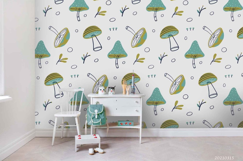 3D Hand-drawn Mushroom Pattern Wall Murals Wallpaper Murals Wall Sticker