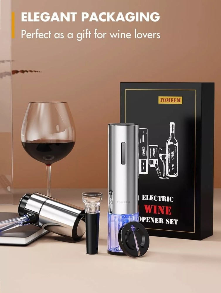 Rechargeable Electric Wine Bottle Opener Set with Built-In Foil Cutter for Effortless Uncorking
