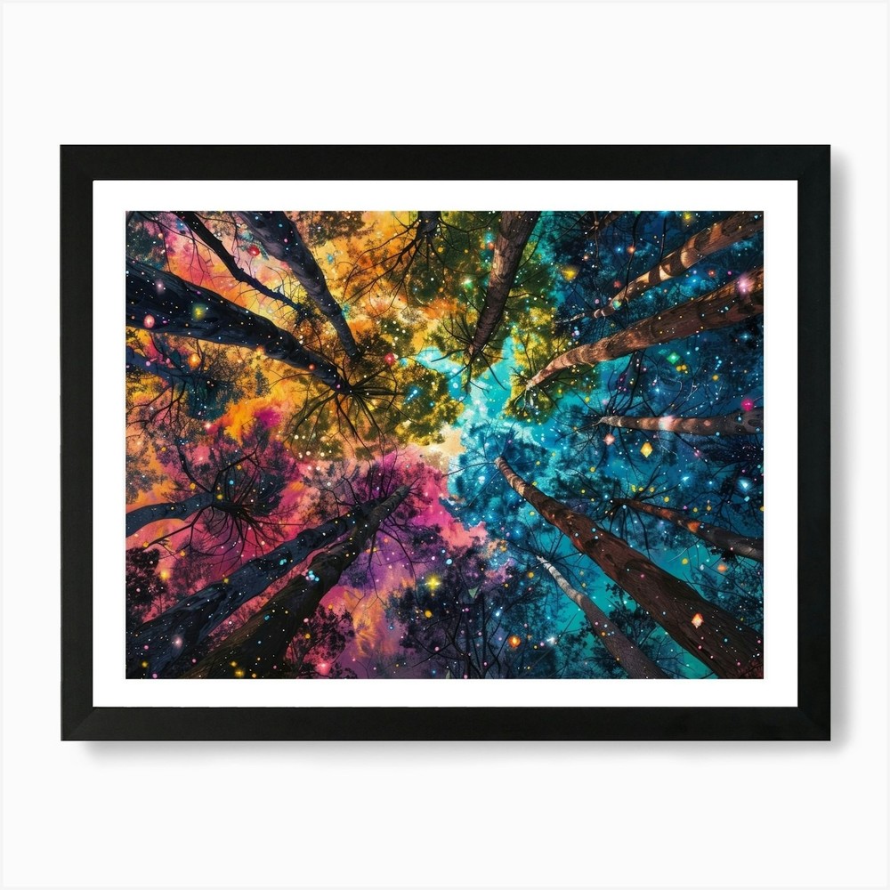 Colorful Trees In The Sky Art Print Framed Wall Art Poster Canvas Print Picture