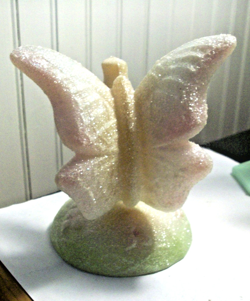 Fenton art glass butterfly on branch pink green sugar crystals signed D.Robinson