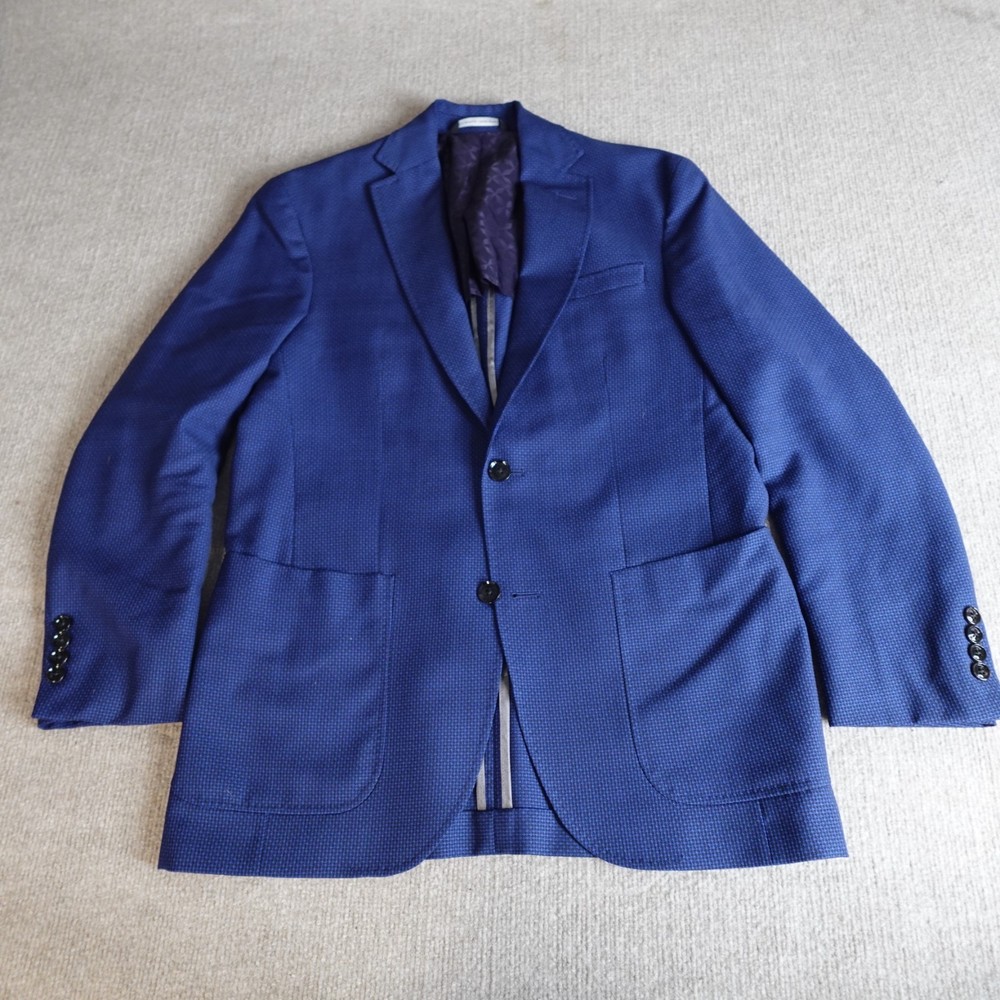Ted Baker Blazer 38R Blue Unlined Unstructured Patch Pockets 100% Wool Italy
