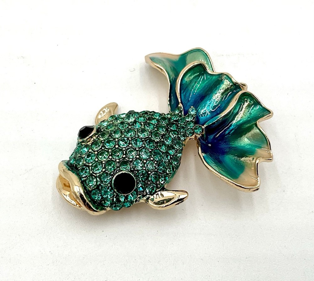 Napier Goldfish Koi Brooch Pin Blue Rhinestone Enamel Pave Vintage Signed