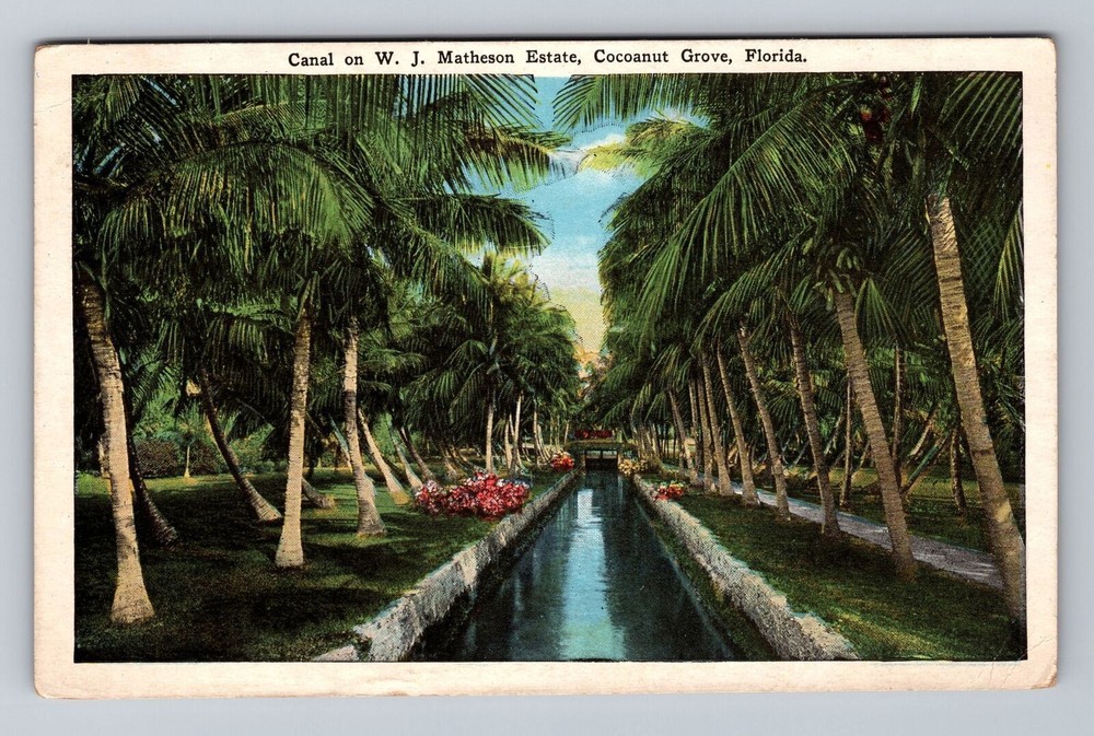 Florida FL Cocoanut Grove Canal On WJ Matheson Estate Vintage Postcard